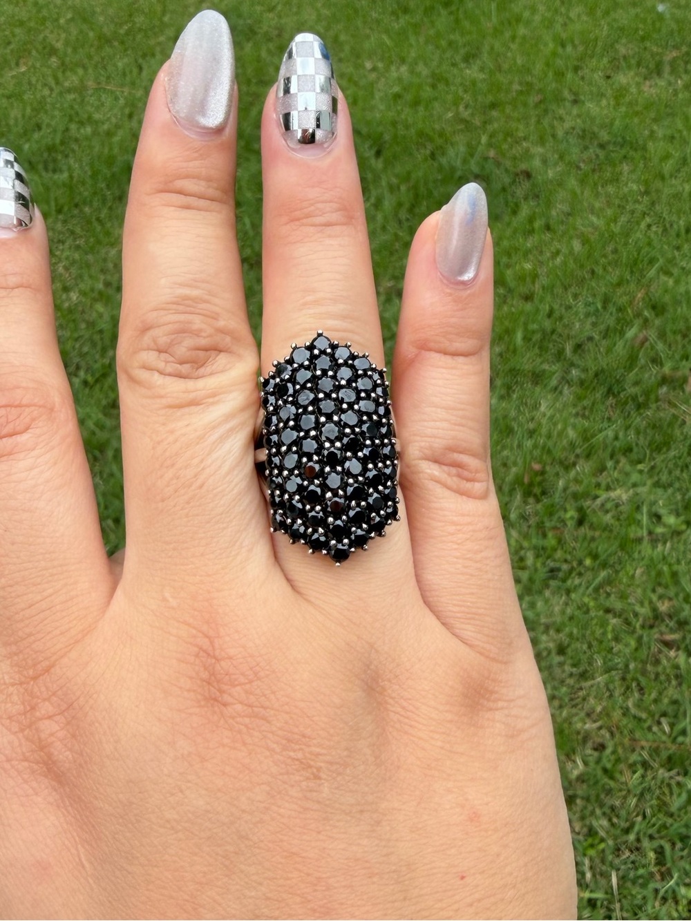 925 Sterling Silver Black Cluster Cocktail Ring for Women